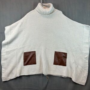 Michael Kors Turtleneck Poncho Cape Sweater Ivory Size 2XL Pockets Oversize